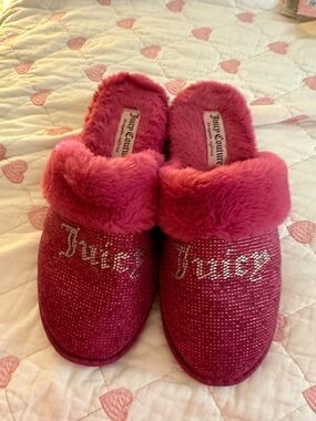 Juicy Couture Hot Pink Crystal 'Juicy' Fuzzy Slippers